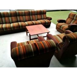 Bankstel, fauteuils, elementen bank, jaren 70, velours,