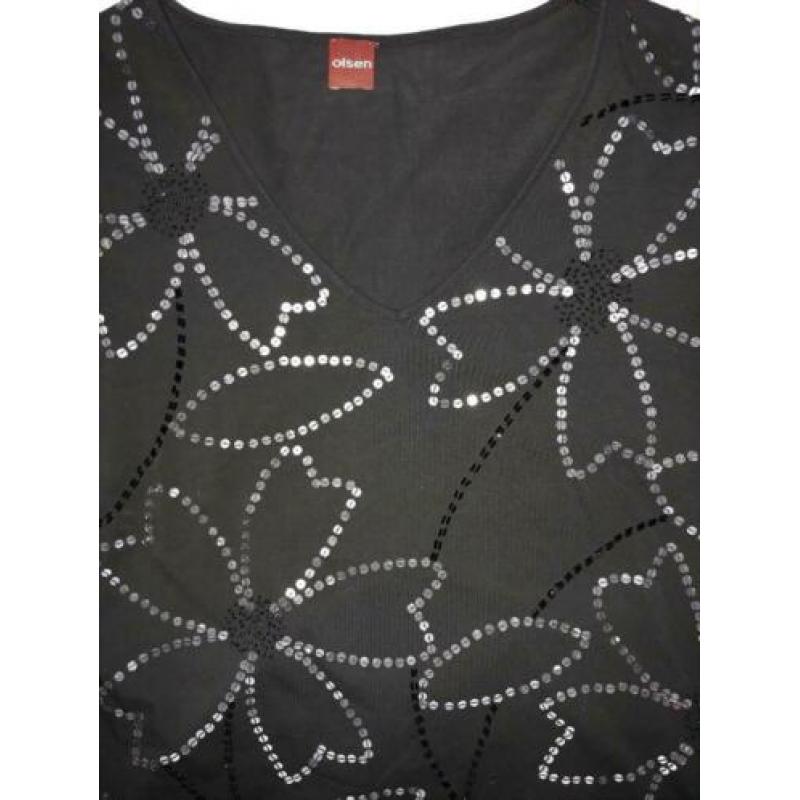 Zwart shirt met pailletjes en kraaltjes - OLSEN Maat 38