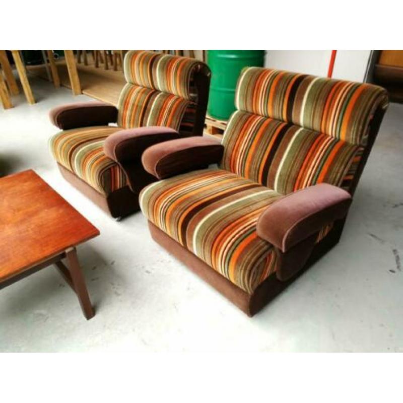 Bankstel, fauteuils, elementen bank, jaren 70, velours,