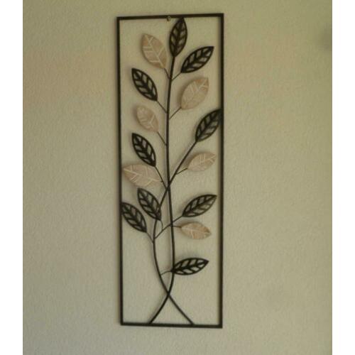 Metalen wanddecoratie frame bladeren metaal/hout 2 maten