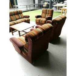 Bankstel, fauteuils, elementen bank, jaren 70, velours,