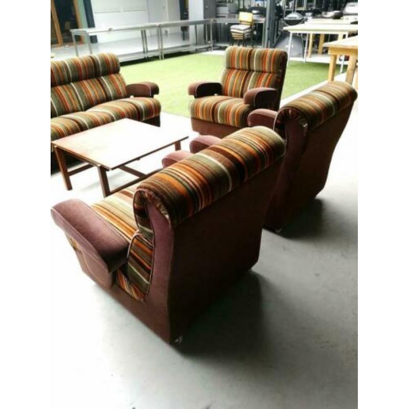 Bankstel, fauteuils, elementen bank, jaren 70, velours,