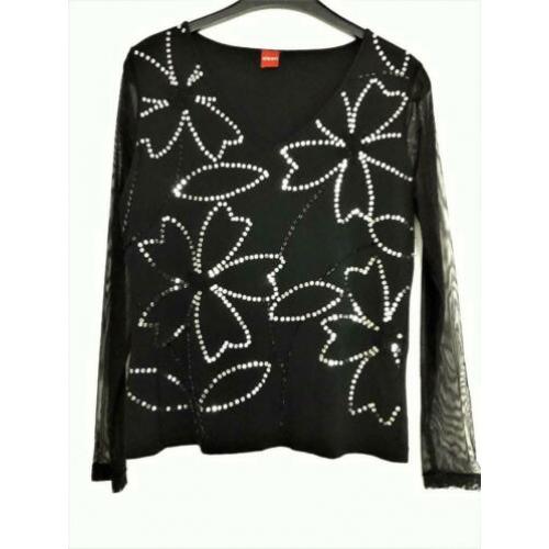 Zwart shirt met pailletjes en kraaltjes - OLSEN Maat 38