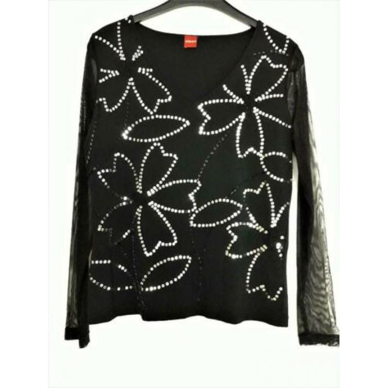 Zwart shirt met pailletjes en kraaltjes - OLSEN Maat 38