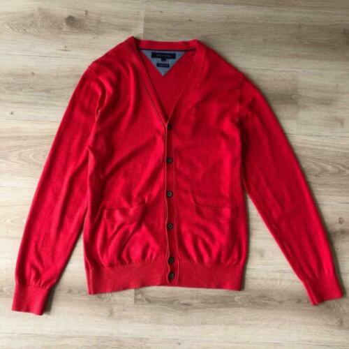 Tommy Hilfiger heren vest rood zakken cardigan katoen M