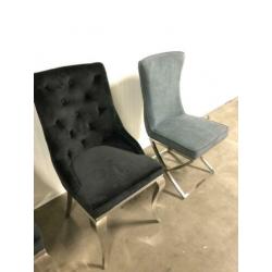 Richmond style eettafel stoelen chroom antraciet grijs stoel