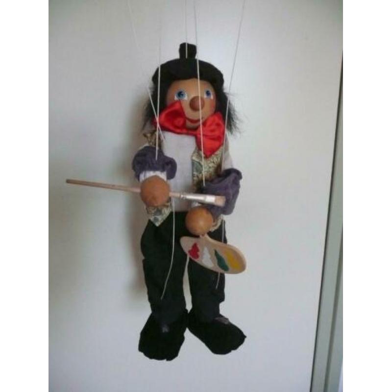 Houten marionet poppen.Schilder/clown.Pr.p/stuk.
