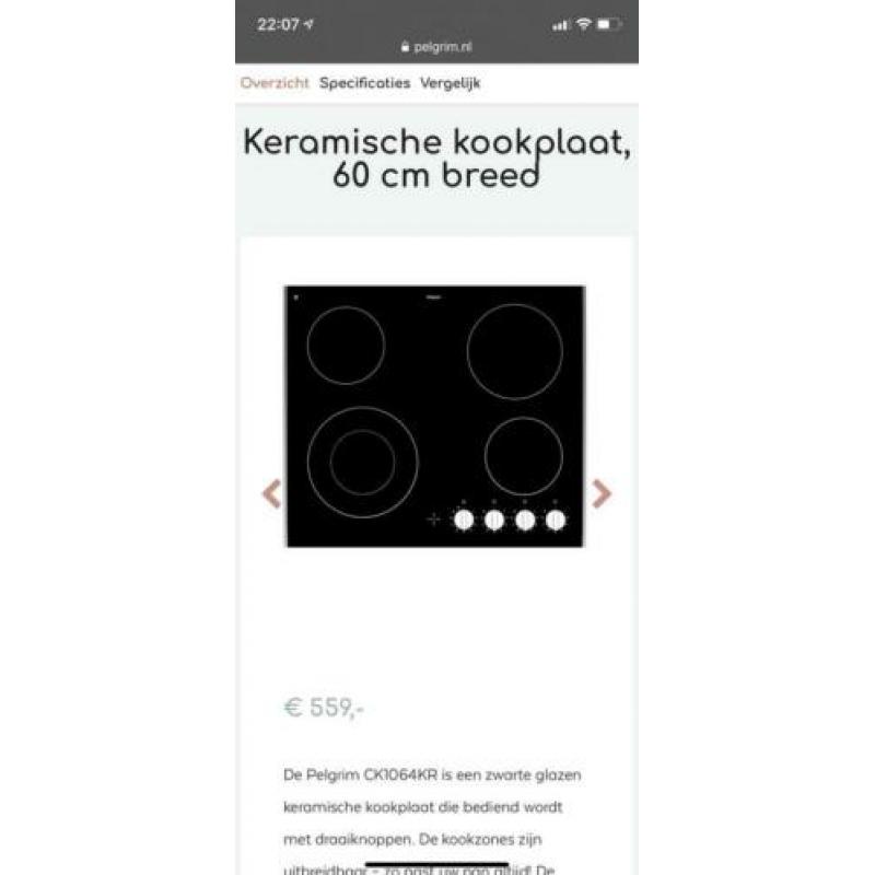 Pelgrim keramische kookplaat Nu Ophalen voor 150,00!