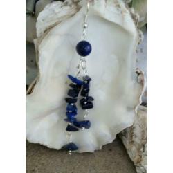 Nieuwe écht zilveren oorbellen met blauwe lapis lazuli
