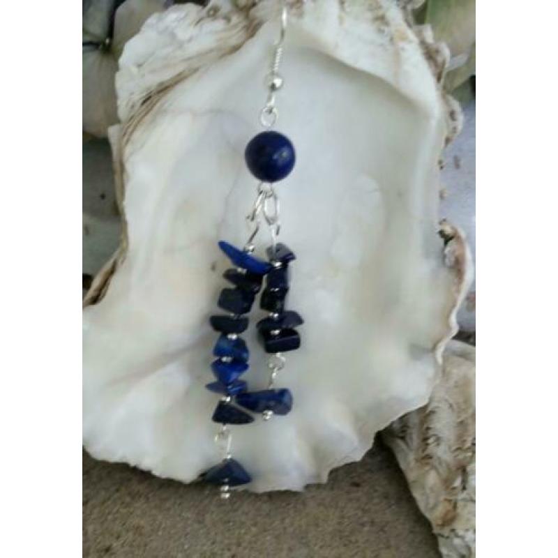 Nieuwe écht zilveren oorbellen met blauwe lapis lazuli