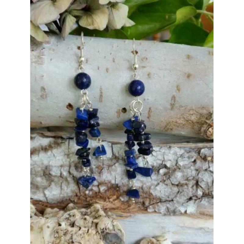 Nieuwe écht zilveren oorbellen met blauwe lapis lazuli