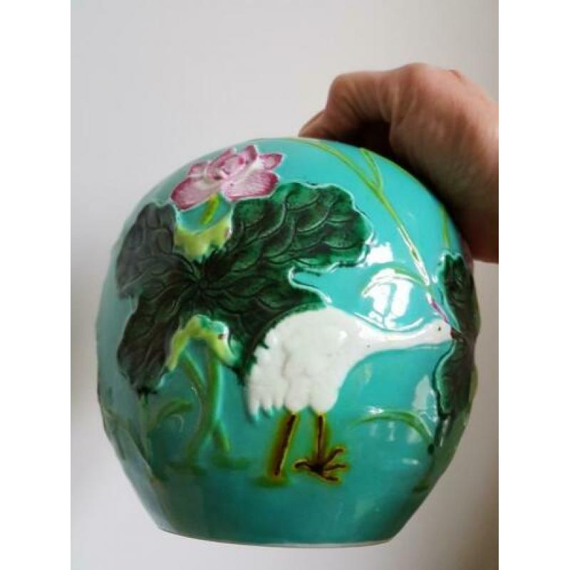 Chinese gemberpotten, Wang Bing Rong, kraanvogels,lotusbloem