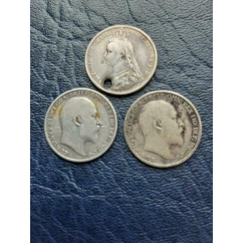 United Kingdom 3 x six pence 1889 1907 1910