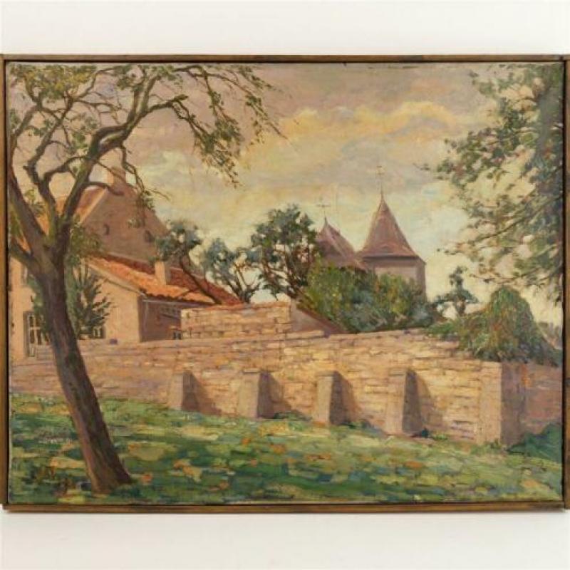 Huis met ommurde tuin (kent iemand deze schilder?)
