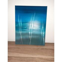 Prachtig & Authentiek schilderij in aqua / turquoise