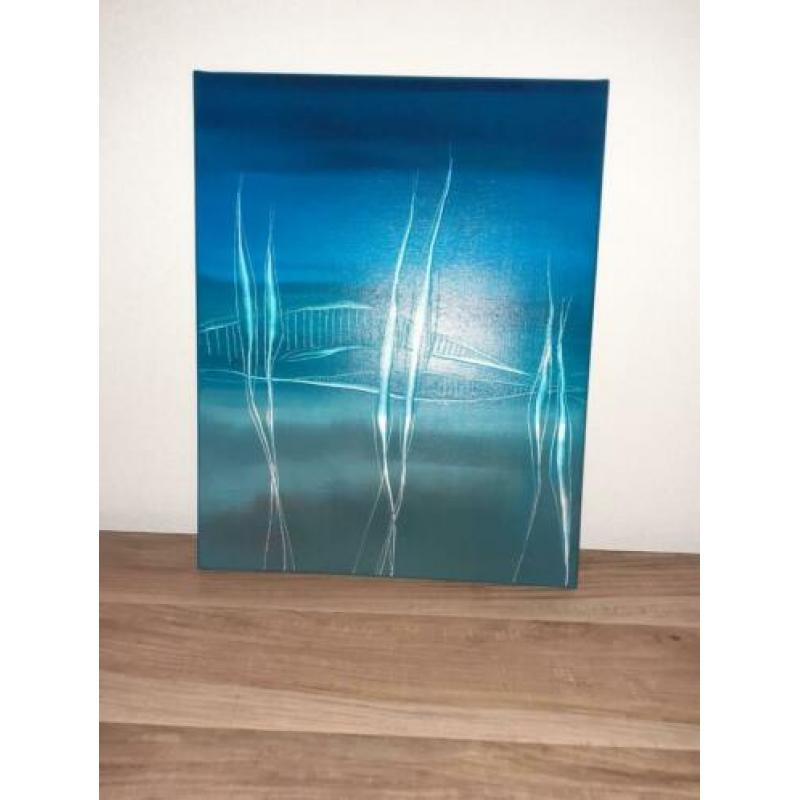 Prachtig & Authentiek schilderij in aqua / turquoise