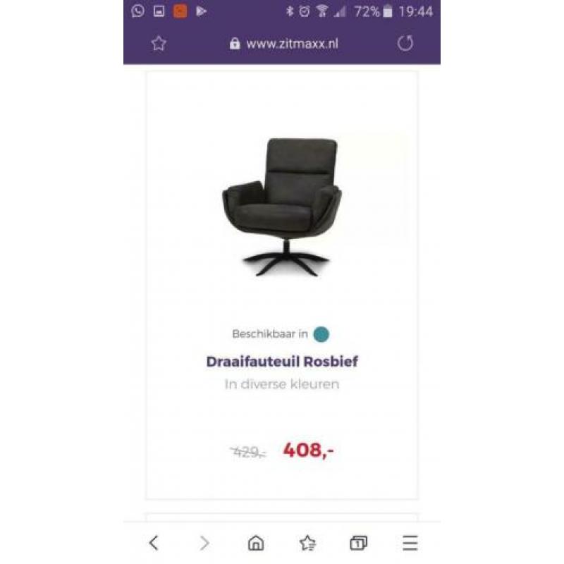 Prachtige, hippe aqua Zitmaxx draaifauteuil zgan