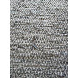 Stoer gevlochten leer/katoen kleed, grijs/beige