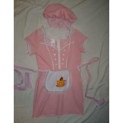 Leuk roze/wit/rood HOT & SPICY KOKKIN/SERVEERSTER jurkje + h