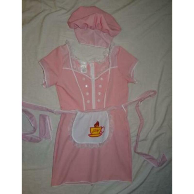 Leuk roze/wit/rood HOT & SPICY KOKKIN/SERVEERSTER jurkje + h