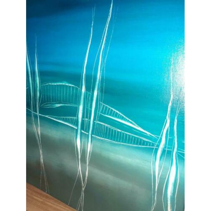 Prachtig & Authentiek schilderij in aqua / turquoise