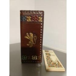 Vintage leren score kaarthouder voor bridge