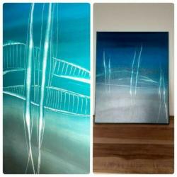Prachtig & Authentiek schilderij in aqua / turquoise