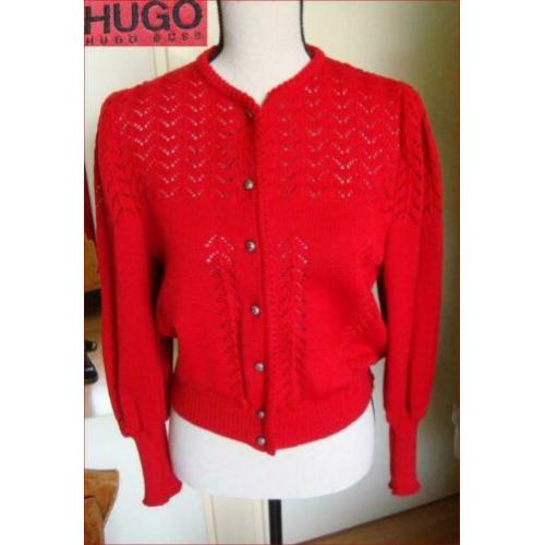 HUGO BOSS knalrode ajour wollen vest maat M nieuw