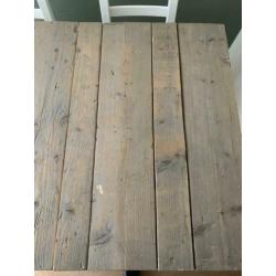 Steigerhout, tafel, stoelen, 6 persoons