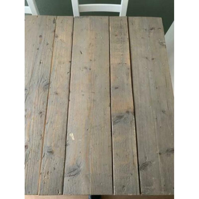Steigerhout, tafel, stoelen, 6 persoons