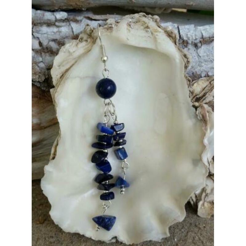 Nieuwe écht zilveren oorbellen met blauwe lapis lazuli