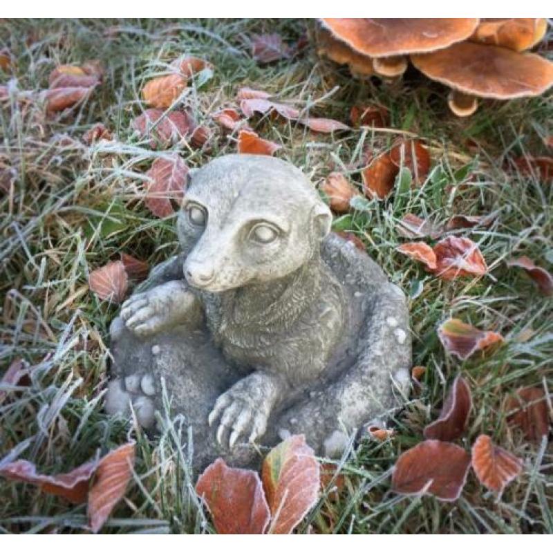 stokstaartje-tuindecoratie-stenen dierfiguren-tuin-deco