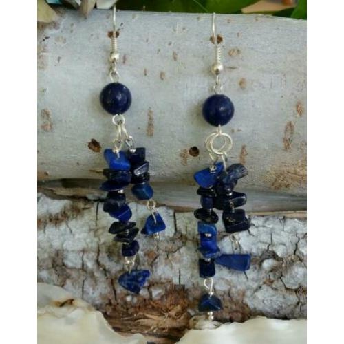 Nieuwe écht zilveren oorbellen met blauwe lapis lazuli