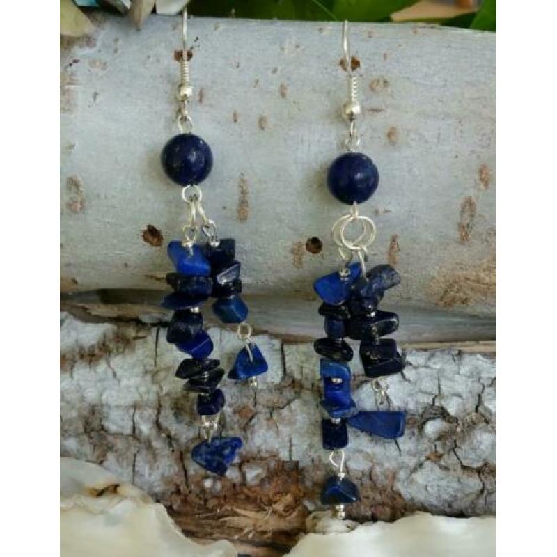 Nieuwe écht zilveren oorbellen met blauwe lapis lazuli