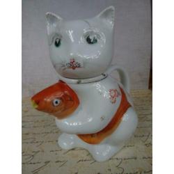 Vintage kat theepot porselein keramiek