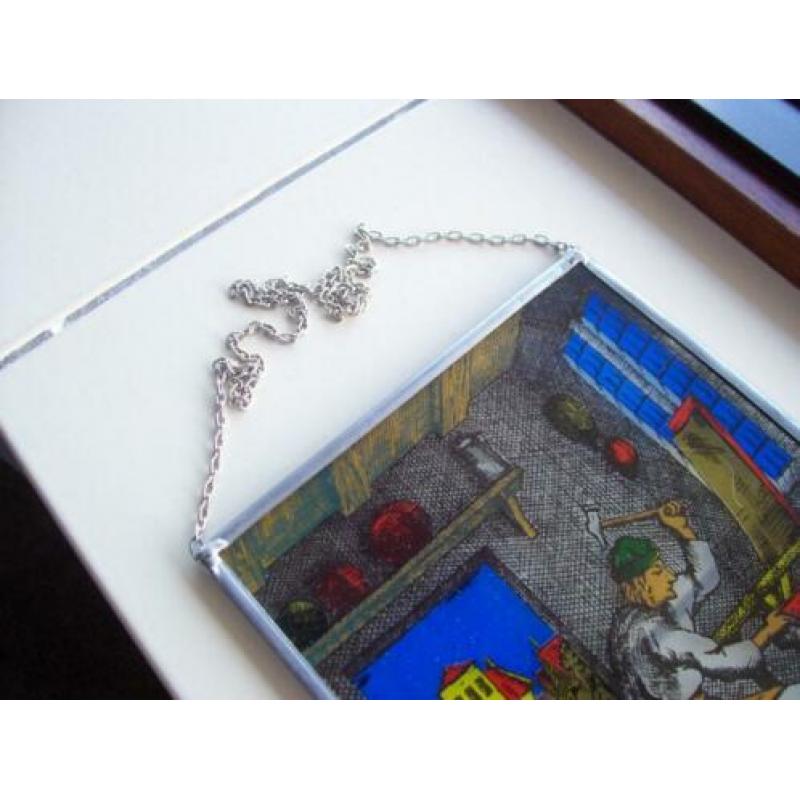 raamhanger, raam hanger, stalen lijst en ketting, smid, glas