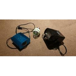 Stroboscoop, blue light, water effect, en disco lamp