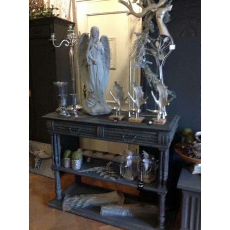 Antieke sidetable met opstand, etagère tafel, haltafel VdlM