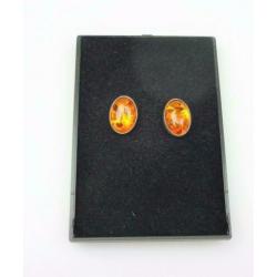 Opruiming Oorstekers zilver&amber / Z4892