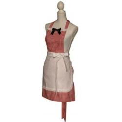 Rood geruit retro keukenschort met los wit schortje.