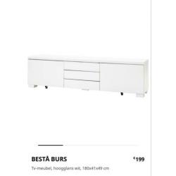 Tv-meubel, hoogglans wit, 180x41x49 cm