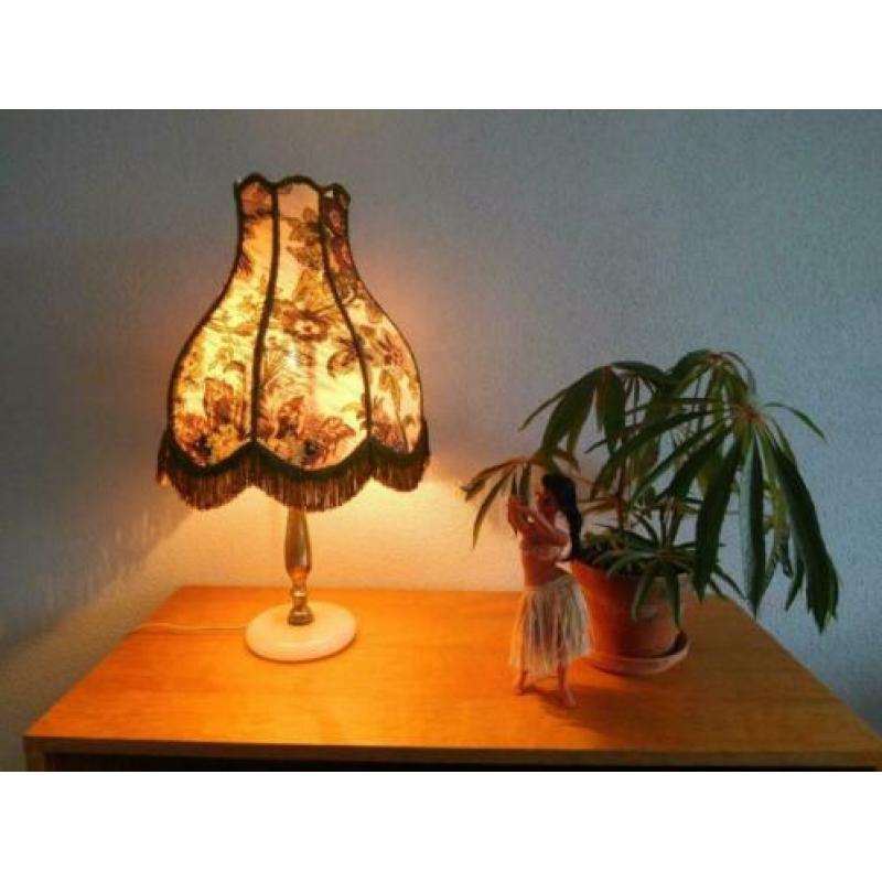 Hollywood regency, boho, vintage tafellamp, marmer&messing