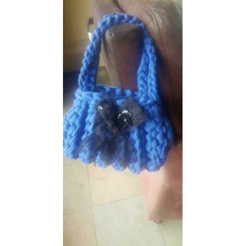 Leuk klein tasje spaghetti haken blauw 4 tot 6jaar