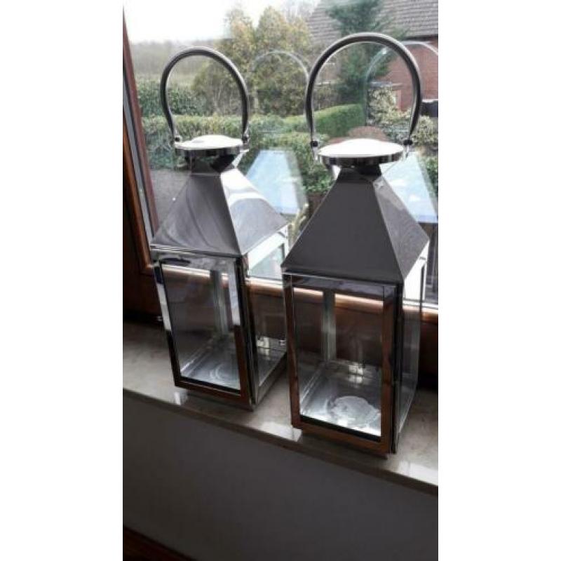 2 mooie windlichten rvs