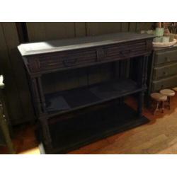 Antieke sidetable met opstand, etagère tafel, haltafel VdlM