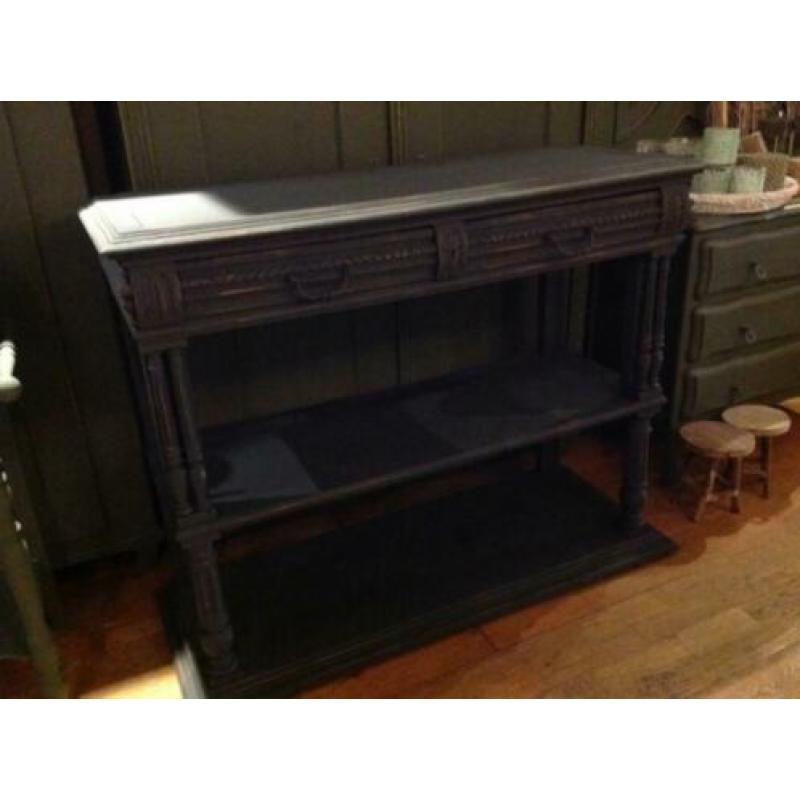Antieke sidetable met opstand, etagère tafel, haltafel VdlM