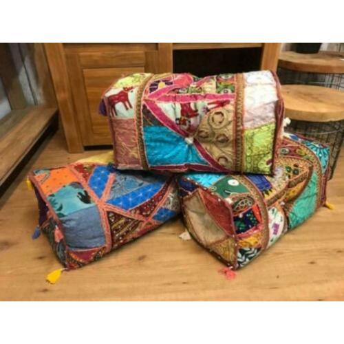 Poef stof in Ibiza style, rechthoek model. Leuk en stevig NU