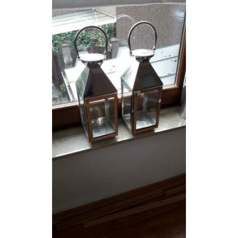 2 mooie windlichten rvs
