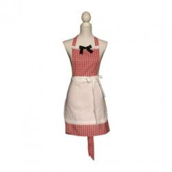 Rood geruit retro keukenschort met los wit schortje.