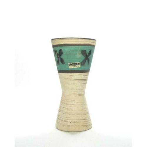 Vintage vaas West Germany Scheurich 244-17 beige/groen/zwar